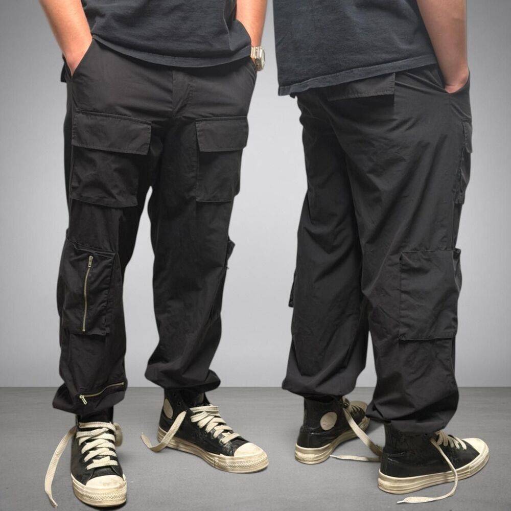 Essentials Men's Black and Grey Trousers